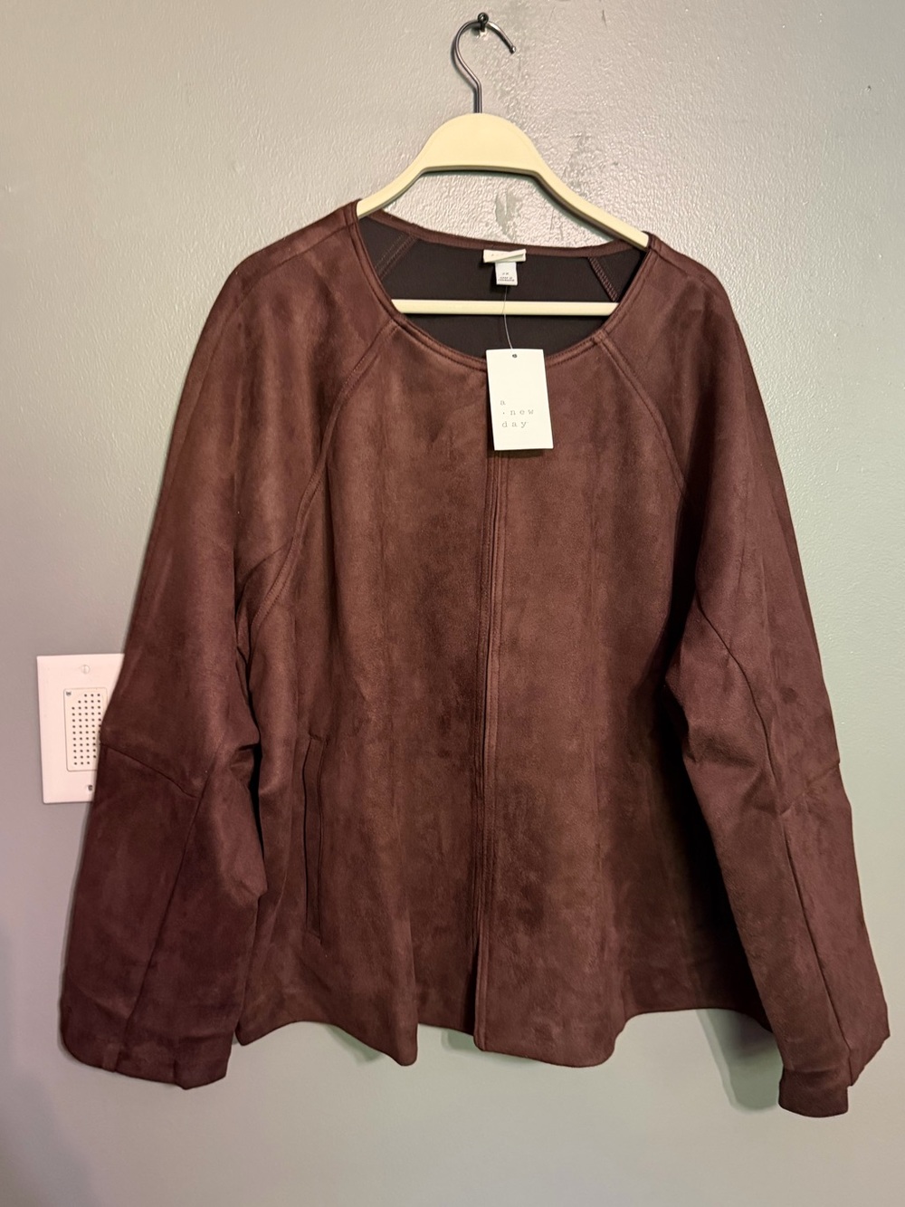 NWT A New Day Target Faux Suede Hook & Eye Closure Jacket Brown 2X
